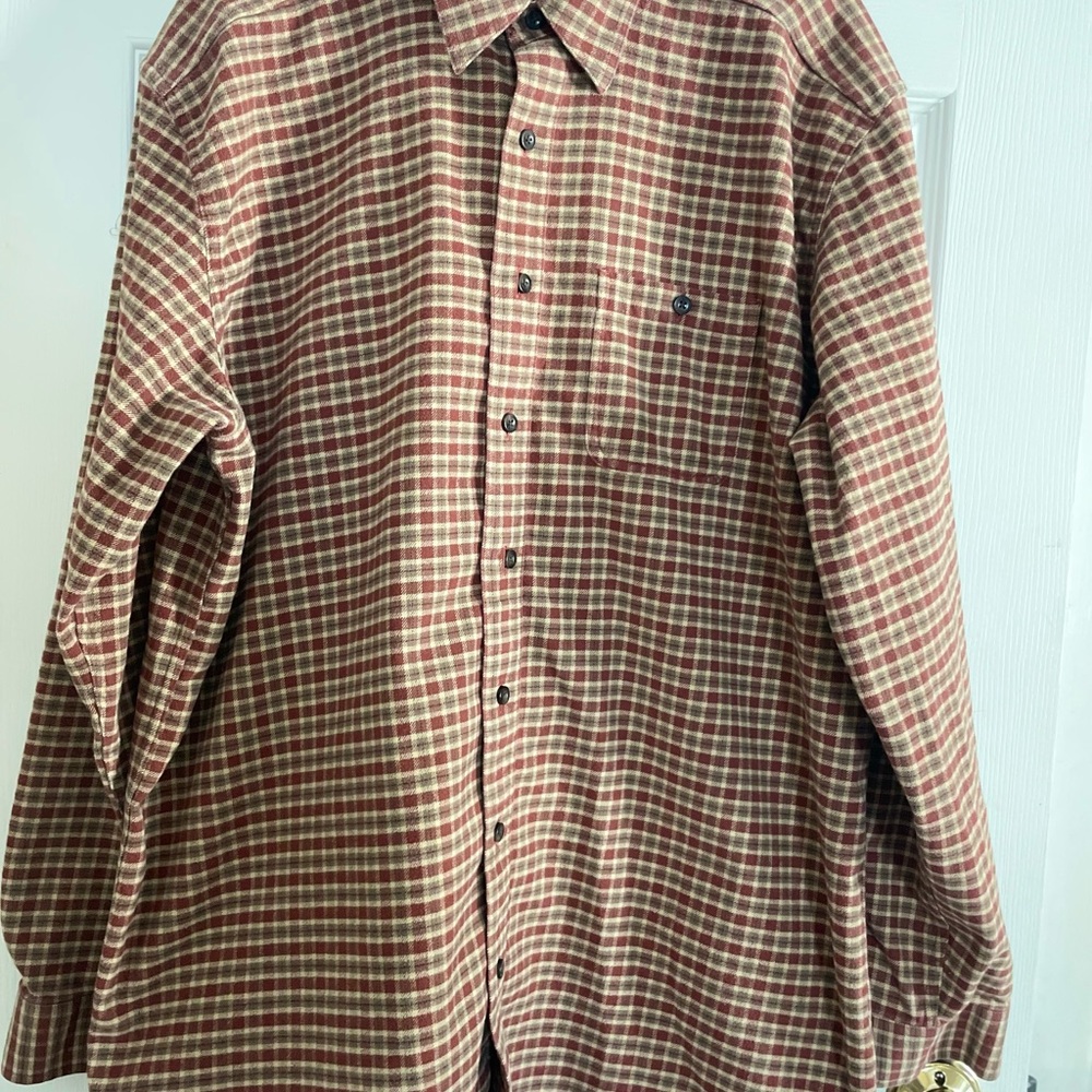 L.L. Bean Men's Casual Plaid Shirt - Red and Cream